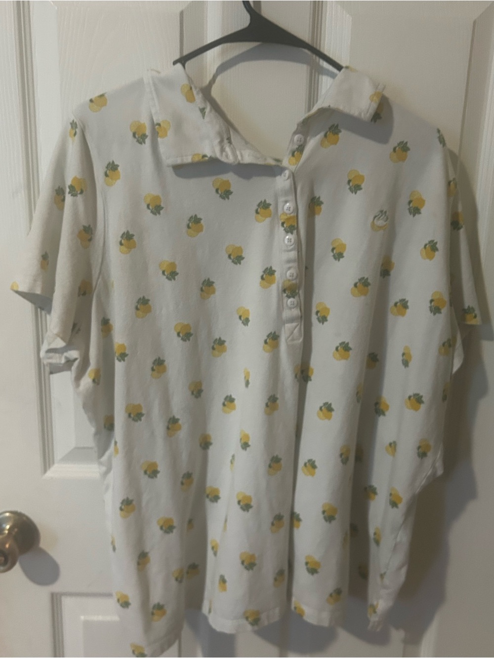 Mens' White Polo Shirt with Yellow Lemon Print